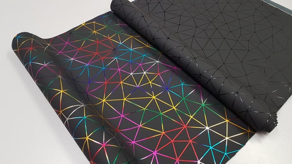 Vinyl material, Geometric vinyl Black/ Rainbow, PVC material, bag making material, purse making