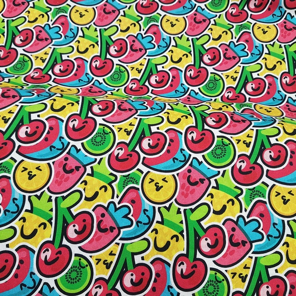 Tissu Kawaii, Tissu fruit, ananas, imprimé cerise 100% coton, artisanat et vêtements, matelassage de tissu Yard/ Mètre 59 » de large