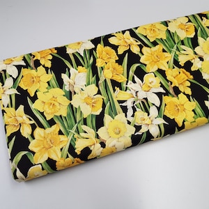 Daffodil fabric, spring flower fabric, 100% cotton fabric, quilting fabric Yard/ meter, wide 43&quot;
