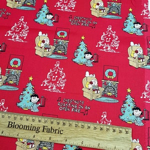 Snoopy fabric, Peanuts fabric, Cosy Christmas Pink/red, Christmas fabric, quilting Christmas craft fabric Yard/ meter, wide 43&quot;