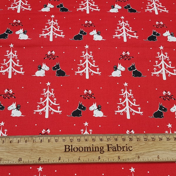 Scottie dog fabric, Christmas fabric, 100% cotton fabric, crafts and quilting wide Yard/Meter 43"