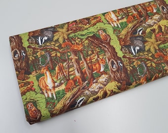 Animals fabric, Realistic animals in woods, 100% cotton craft and bunting, quilting fabric Meter/ Yard, wide 43"