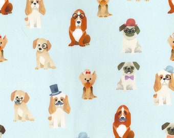 Dog cotton fabric, pet fabric, blue cotton, craft and clothing, quilting fabric Meter/ Yard 58" wide