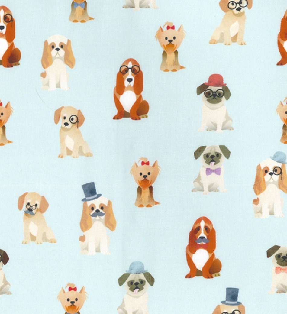 Dog Cotton Fabric Pet Fabric Blue Cotton Craft and Etsy UK