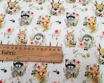 Nursery fabric, Deer fabric, Fox, Raccoon, Cotton Fabric, Modern, 100% cotton fabric Yard/Meter wide 58"