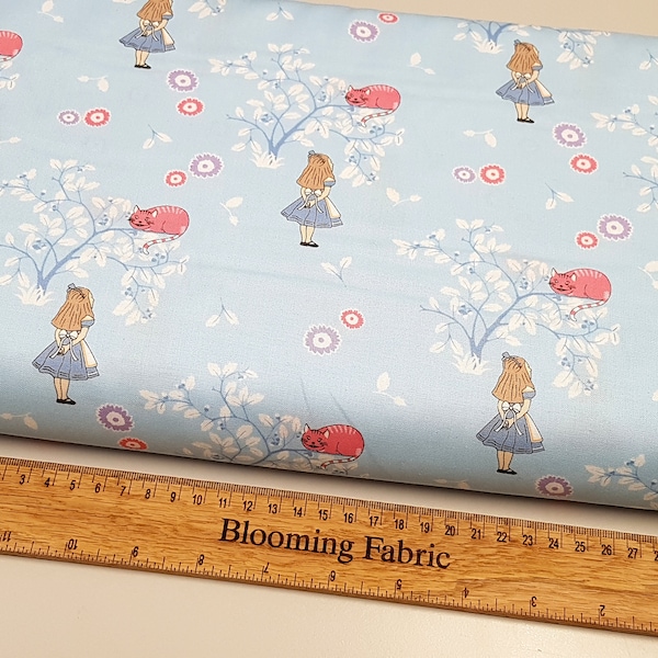 Alice In Wonderland fabric, cheshire cat fabric, 100% cotton print, craft and clothing, quilting fabric Yard/Meter, wide 43"