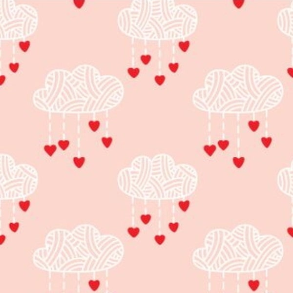 Heart Cotton, love clouds fabric, 100% cotton, Valentines fabric craft and clothing, love story fabric, quilting fabric Last 20" x 21"