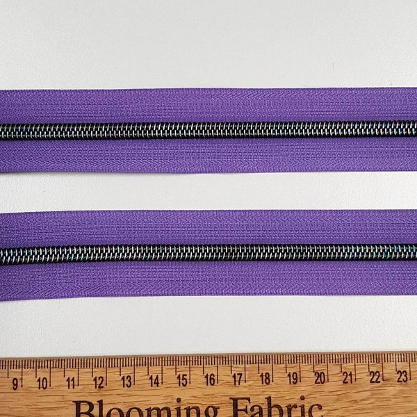 Zipper Tape Purple with dark Rainbow Coil Teeth - #5 Zip by the Yard/ Metre