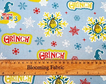 Merry Grinchmas on blue, How The Grinch Stole Christmas 100% Cotton Yard/Meter 43" wide