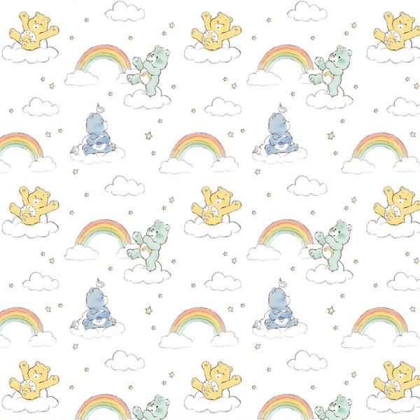 Tissu en coton, Tissu Care Bears, Tissu arc-en-ciel Tissu de pépinière coton 100% coton imprimé, Dernier 35 "x 43"