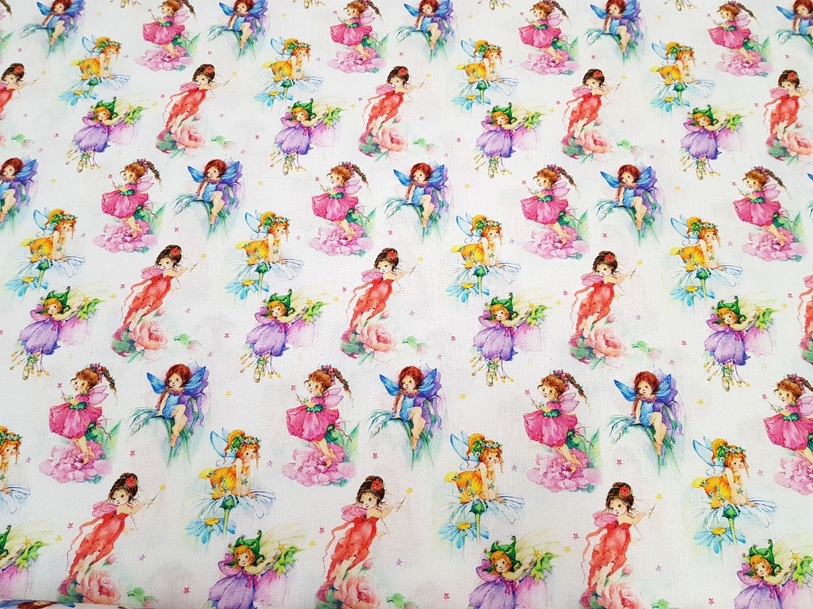 Fairies Cotton Fabric Flower Fairy Fabric Magical Fabric Etsy