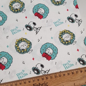 Snoopy fabric, Peanuts fabric, Deck the halls, Christmas fabric, quilting Christmas craft fabric Yard/ meter, wide 43"
