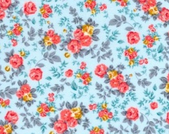 Roses fabric, print cotton fabric light blue, 100% cotton print, craft and clothing, quilting fabric half meter