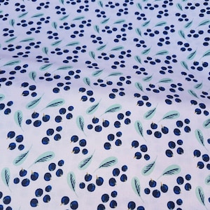 Blueberries fabric, Berry Blossoms fabric 100% cotton print, craft and clothing Last 16&quot; x 43&quot;