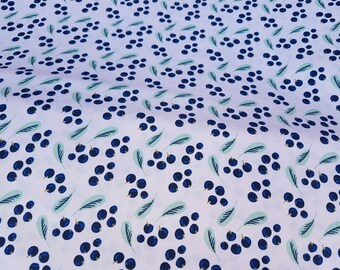 Tela de arándanos, tela Berry Blossoms 100% algodón estampado, manualidades y confección Última 20" x 21"