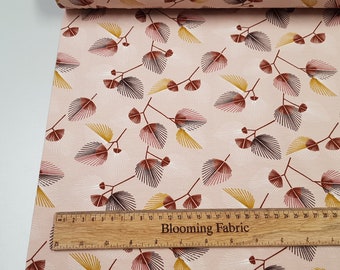 Cotton Jersey organic, Leaves old pink jersey, Cotton knit fabric 55" wide