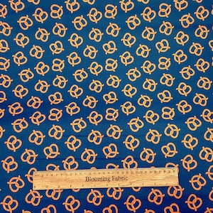 Pretzels fabric cotton fabric, Navy snack fabric, 100% woven cotton, Food fabric print, cotton quilting fabric Last 20&quot; x 21&quot;