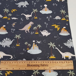 Dinosaur fabric, Riley Blake Designs, Navy Jurassic Dino 100% Cotton Woven, Last 38&quot; x 43&quot;