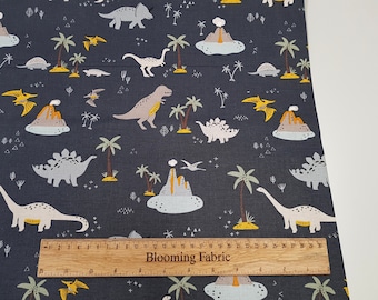 Dinosaur fabric, Riley Blake Designs, Navy Jurassic Dino 100% Cotton Woven, Last 38" x 43"