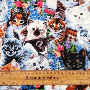 Natural looking cat fabric, pet fabric, kitten fabric, craft and clothing, quilting fabric Meter/ Yard 43&quot; wide