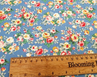 Floral fabric, roses on blue, Ditsy flowers fabric 100% cotton poplin craft, clothing, quilting fabric Yard/Meter wide 43"
