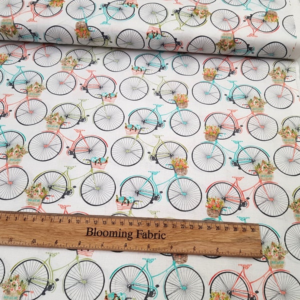 Bike fabric, Lifestyle fabric, Bicycles print 100% cotton, craft and clothing, quilting fabric Yard/Meter