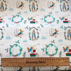 Peter Rabbit fabric, Christmas fabric, bunny fabric, critters fabric, 100% cotton quilting craft fabric Meter/ Yard
