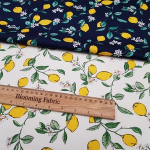 Lemon fabric, fruit fabric, flower fabric, 100% cotton poplin print, craft and clothing, quilting fabric Yard/ Meter image 1