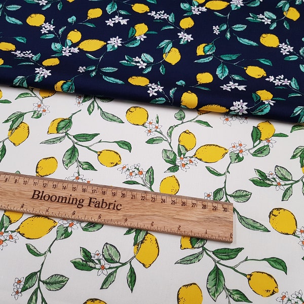 Lemon fabric, fruit fabric, flower fabric, 100% cotton poplin print, craft and clothing, quilting fabric Yard/ Meter