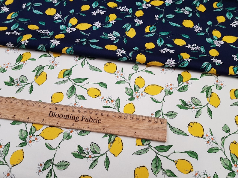 Lemon fabric, fruit fabric, flower fabric, 100% cotton poplin print, craft and clothing, quilting fabric Yard/ Meter image 1