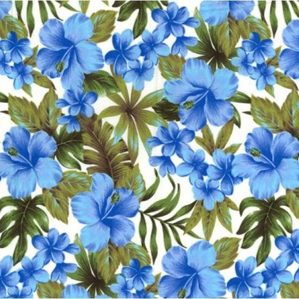 Hawaii Stoff Blau Blumen tropische Baumwolle retro Hawaiicotton 100% Baumwolle Druck, Handwerk und Kleidung, Quiltstoff Halb meter