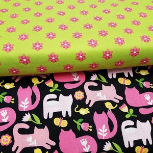 Cat fabric, floral fabric, animal fabric, pink fabric,  nurserie cotton, pet fabric craft and clothing, quilting fabric Meter/ Yard