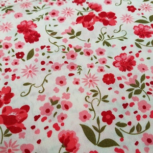 Flower Fabric, Ivory Red Flower Prints Cotton Poplin, 100% Cotton Print ...