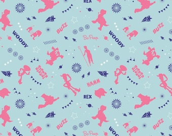 Tela de Toy Story, estampado de vaqueros de Disney, acolchado de algodón azul