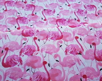 Pink flamingos fabric, Bird fabric, Bright cotton, 100% cotton print, craft and clothing, quilting fabric Last 30" x 43"