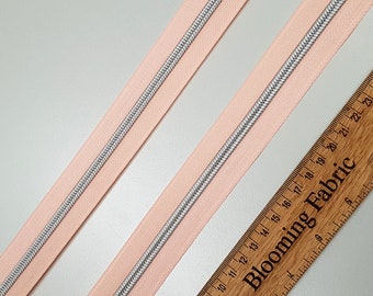 Zipper Tape Light pink/peach with silver Coil Teeth - #5 Zip by the Yard/ Metre