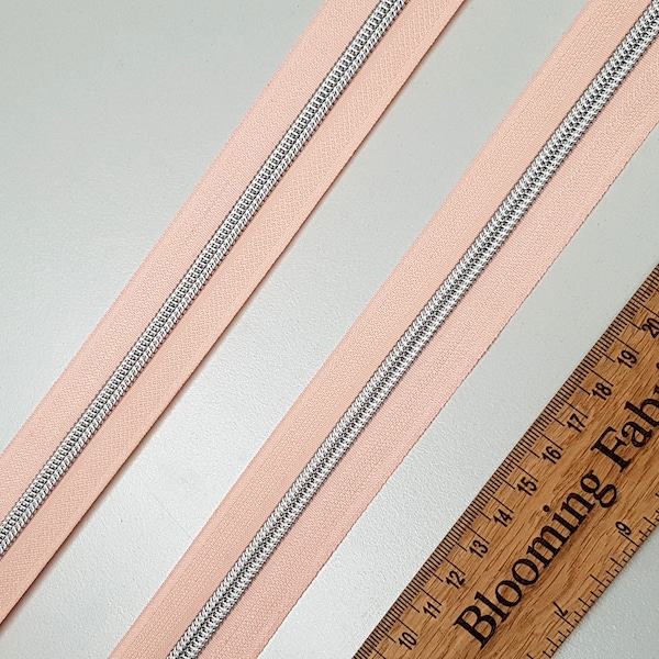 Zipper Tape Light pink/peach with silver Coil Teeth - #5 Zip by the Yard/ Metre