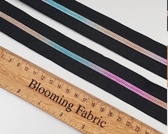 Zipper Tape Black with Rainbow Coil Teeth - #5 Zip by the Yard/ Metre