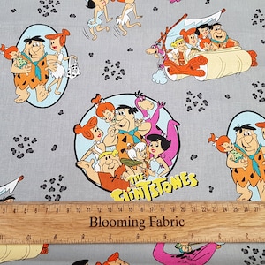 The Flintstones Bedrock Stone Age Family Fred Wilma fabric craft and clothing, quilting fabric Yard/Meter, wide 43"