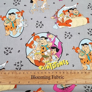 The Flintstones Bedrock Stone Age Family Fred Wilma fabric craft and clothing, quilting fabric Yard/Meter, wide 43&quot;