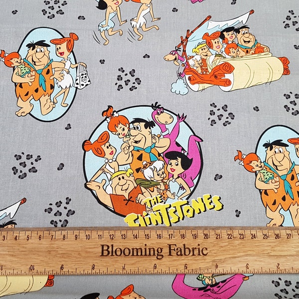 The Flintstones Bedrock Stone Age Family Fred Wilma fabric craft and clothing, quilting fabric Yard/Meter, wide 43"