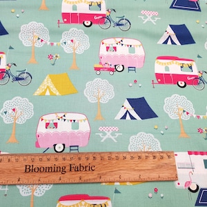 Camping fabric, camper van fabric, Mint outdoors fabric, adventure cotton 100% cotton Last 20&quot; x 21&quot;