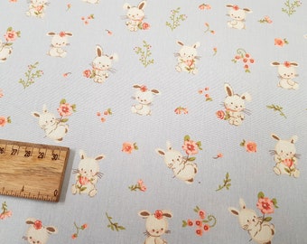 Bunny fabric, Spring fabric, flower fabric Grey cotton 100% cotton print, craft and clothing, Yard/Meter, 58" wide