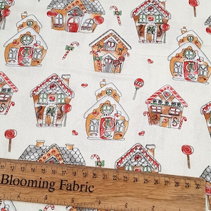 Gingerbread Houses cotton fabric quilting fabric, Yard/Meter wide 43&quot;