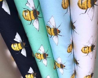 Tela de popelina de algodón con estampado de abejas, para acolchado y confección, cortada a medida