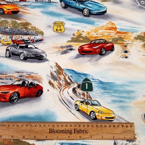 California Car fabric, Route 66, 100% cotton woven fabric Yard/Meter wide 43&quot;