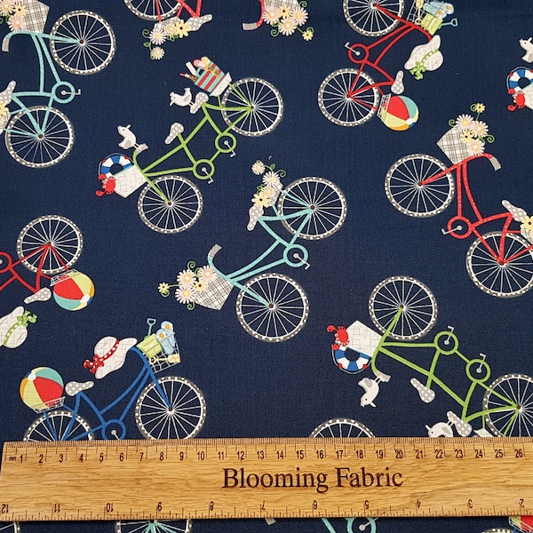 Bike fabric, Beach fabric, Nautical Fabric, Bicycles print 100% cotton, craft and clothing, quilting fabric Yard/Meter