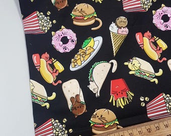 Food fabric, Cat fabric, fun fabric, animal fabric, pet fabric craft and clothing, quilting fabric