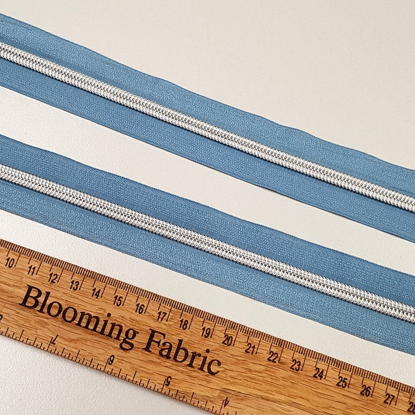 Zipper Tape Denim blue with silver nylon Coil Teeth - #5 Zip by the Yard/ Metre