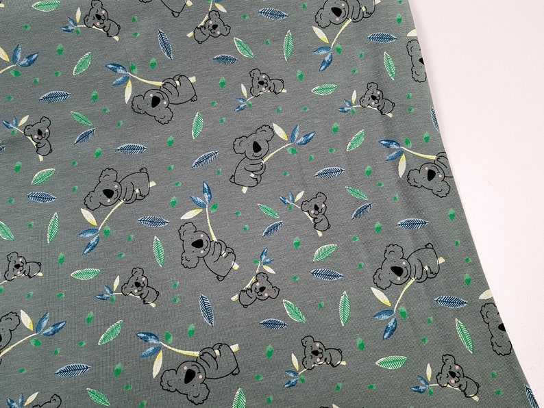 Cotton Jersey, Koala bear fabric, Green background, Cotton knit fabric, Yard/Meter, wide 58 image 3